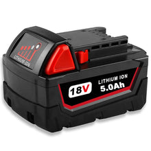 Load image into Gallery viewer, HOMEDAS M18 18V 5Ah Li-ion Battery Replacement for Milwaukee M18 Battery, 5.0Ah Replacement Battery for Milwaukee 18V Battery 48-11-1840 48-11-1828 48-11-1820 48-11-1815 48-11-1850 with LED