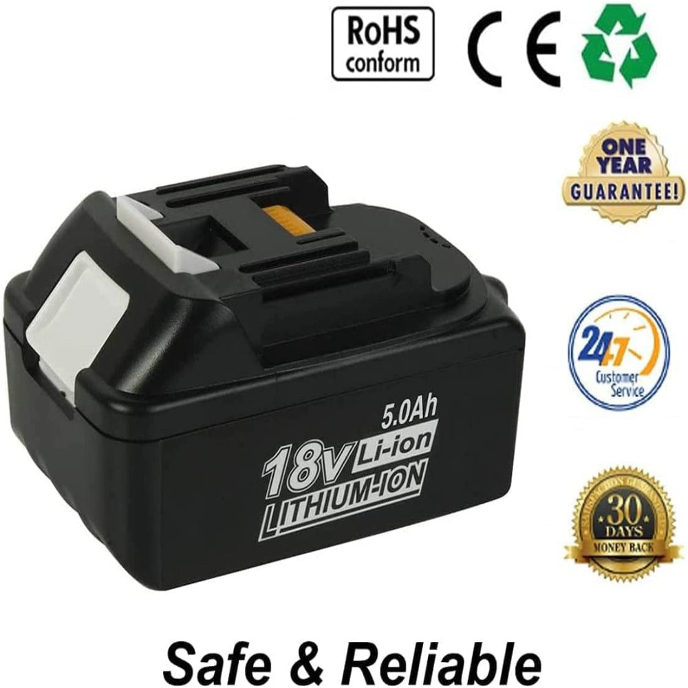 2 Pack BL1850B 18V 5.0Ah Replacement for Makita 18V Lithium-Ion Battery BL1850B BL1860B 1840B 1820 1845 1815 194204-5 1860 1830B 196399-0 196673-6 LXT-400 with LED Indicator