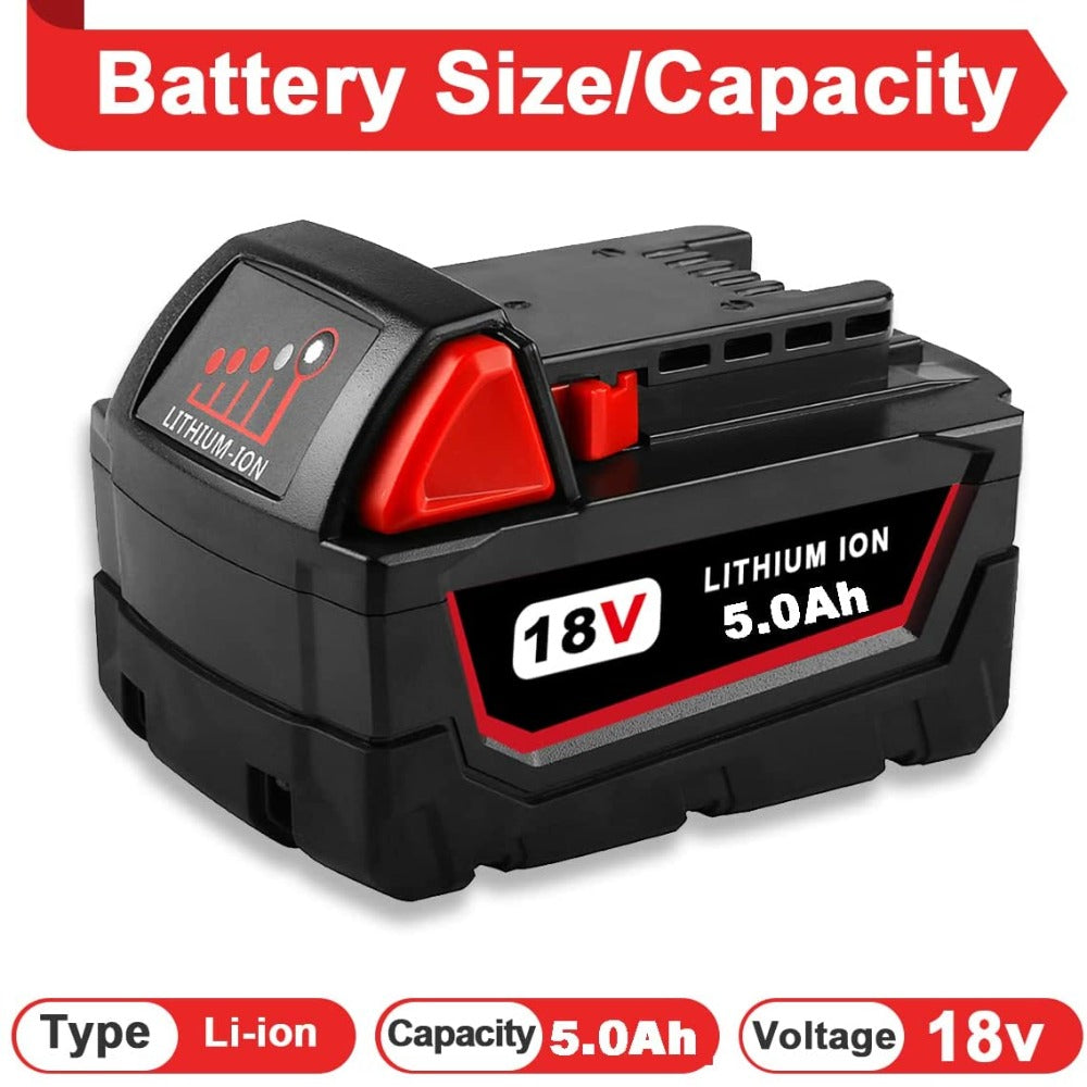 HOMEDAS M18 18V 5Ah Li-ion Battery Replacement for Milwaukee M18 Battery, 5.0Ah Replacement Battery for Milwaukee 18V Battery 48-11-1840 48-11-1828 48-11-1820 48-11-1815 48-11-1850 with LED