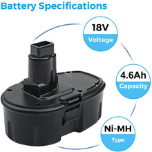 Load image into Gallery viewer, HOMEDAS DC9096 18V 4600mAh Replacement Battery for Dewalt 18V Battery DC9096 DE9098 DE9095 DE9096 DW9096 DW9095 DW9098 4.6Ah Ni-MH Replacement for Dewalt 18 Volt Cordless Power Tools