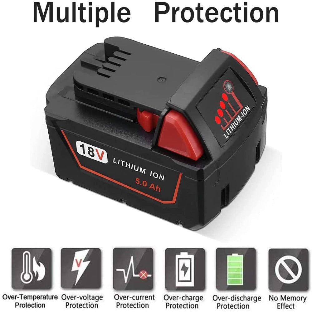 HOMEDAS M18 5.0Ah 18V Li-ion Replacement Battery for Milwaukee M18 Batteries M18B 48-11-1850 48-11-1840 48-11-1815 48-11-1820 48-11-1852 48-11-1828 48-11-1822 for Milwaukee Batteries