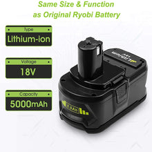 Load image into Gallery viewer, HOMEDAS 2 Pack P108 18V 5.0Ah Li-ion Replacement for Ryobi 18V Battery 5Ah Battery Replacement for Ryobi Battery RB18l40 RB18L25 RB18L15 RB18L13 P108 P107 P102 P103 P104 P105 P106