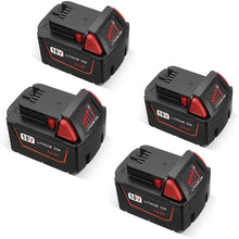 Load image into Gallery viewer, HOMEDAS 【4 Pack】M18 18V 5.0Ah Li-ion battery Replacement for Milwaukee Replacement for Milwaukee 18V battery Compatible with Milwaukee 48-11-1820 48-11-1850 48-11-1860 48-11-1828 48-11-10