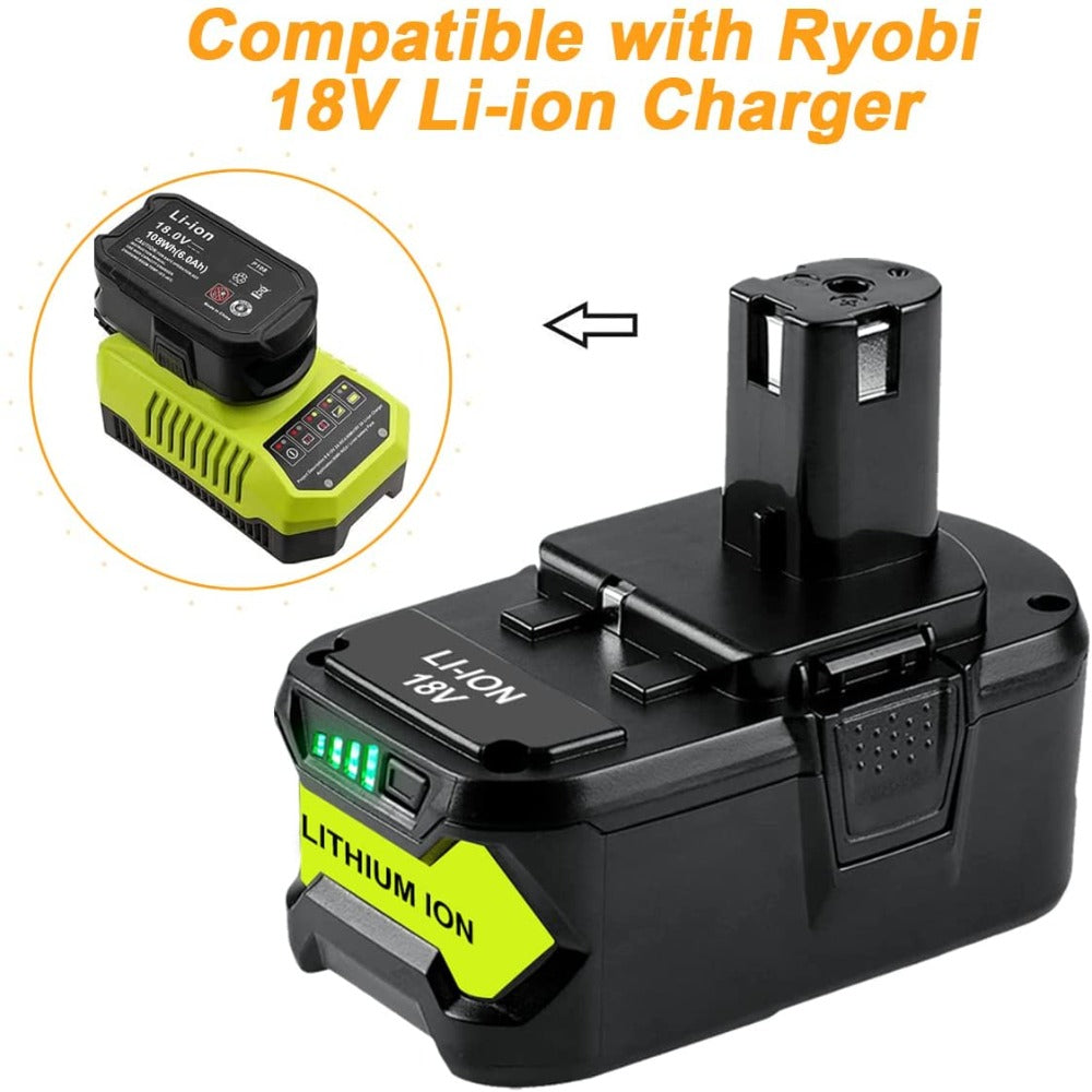 HOMEDAS 4X 18V 6Ah RB18L50 Li-ion Replacement Battery for Ryobi 18V Battery RB18L50 RB18L40 RB18L30 RB18L15 RB18L13 P103 P104 P105 P107 Cordless Power Tool with LED Indicator