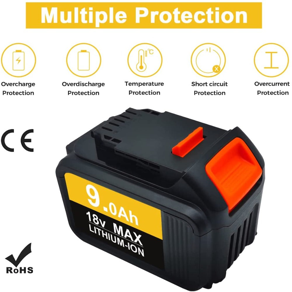 HOMEDAS 18V 9.0Ah Lithium-ion Battery Replacement for Dewalt 18V Battery DCB180 DCB181 DCB182 DCB184 DCB201 DCB200 for Dewalt Batteries 18 Volt MAX Cordless Tools Battery with LED indicator