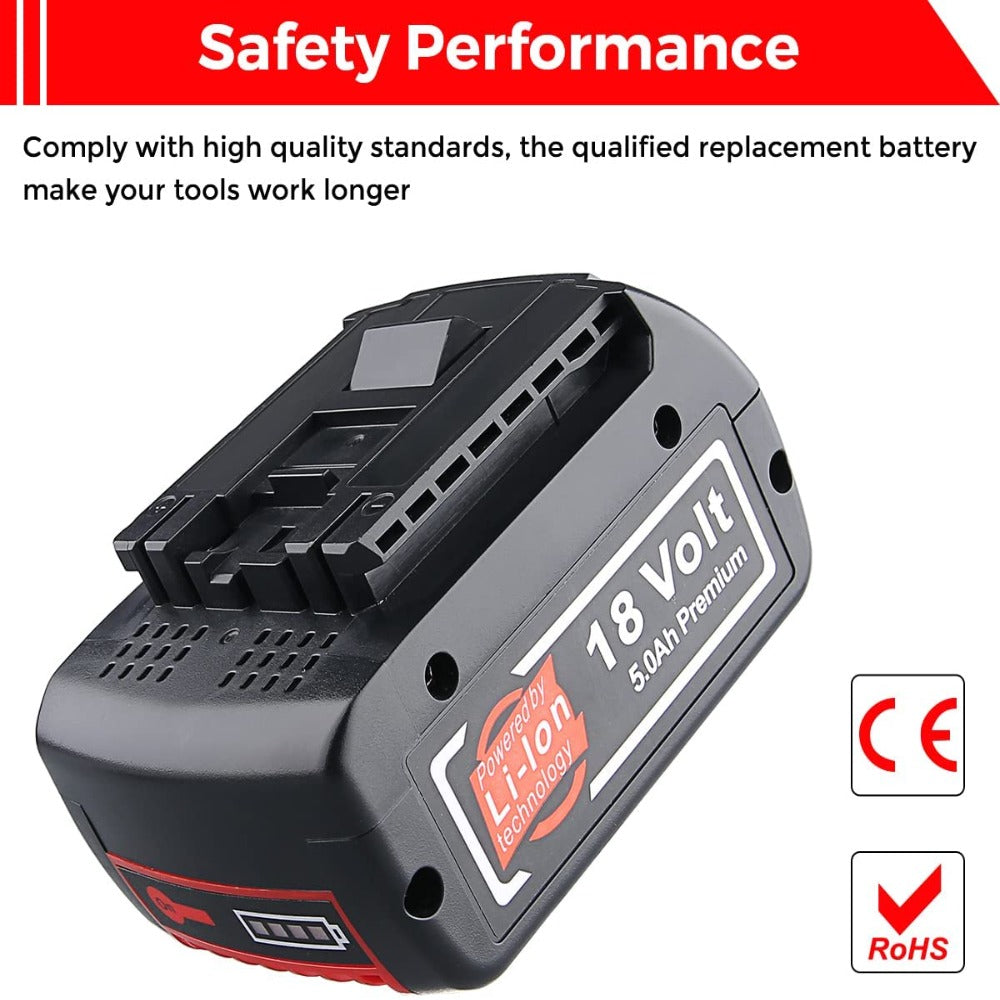 HOMEDAS 18V 5.0Ah Lithium-ion Battery Replacement for Bosch 18V Battery BAT609 BAT610G BAT618G BAT619 BAT621 BAT620 for Bosch Battery Cordless Power Tool Battery with LED Indicator