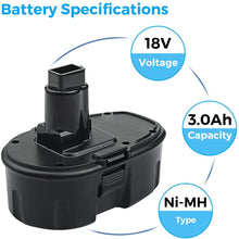 Load image into Gallery viewer, HOMEDAS 2 Packs 18V 3000mAh DC9096 Ni-MH Battery Replacement for Dewalt 18V Batteries DC9096 DE9098 DE9095 DE9096 DW9096 DW9095 DW9098 fit for Dewalt 18v Tool Battery