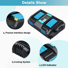 Load image into Gallery viewer, HOMEDAS DC18RD 3.5A 14.4V-18V Dual Port Li-ion Battery Charger Replacement for Makita DC18RC DC18SF Power Tools Battery Charger for BL1830 BL1840 BL1850 BL1860 BL1815 BL1430 BL1450 BL1440