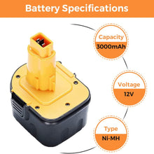 Load image into Gallery viewer, HOMEDAS 3.0ah 12 Volt DC9071 Ni-MH Replacement Batteries for Dewalt 12V Battery DE9074 DW9072 DW9071 DE9071 DE9072 DE9075 DE9501 DC9072 152250-27 397745-01 for Dewalt 12V Cordless Tools