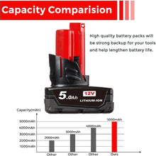 Load image into Gallery viewer, HOMEDAS M12 5.0Ah 12V Lithium-ion Replacement Battery Compatible with Milwaukee M12 Battery XC 48-11-2411 48-11-2420 48-11-2401 2455-20 Replacement for Milwaukee M12 Cordless Tools Batteries
