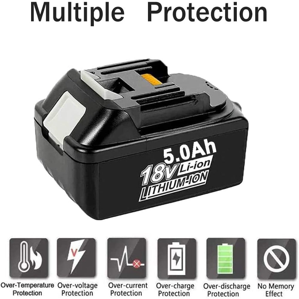 HOMEDAS 4x BL1850B 18V 5.0Ah Li-ion Replacement Battery for Makita 18V Battery BL1860B BL1860 BL1850 BL1840 BL1830 Cordless Power Tools with LED Indicator + 3.5Ah DC18RD 14.4V/18V Replacement Charger