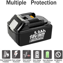 Load image into Gallery viewer, HOMEDAS 4x BL1850B 18V 5.0Ah Li-ion Replacement Battery for Makita 18V Battery BL1860B BL1860 BL1850 BL1840 BL1830 Cordless Power Tools with LED Indicator + 3.5Ah DC18RD 14.4V/18V Replacement Charger