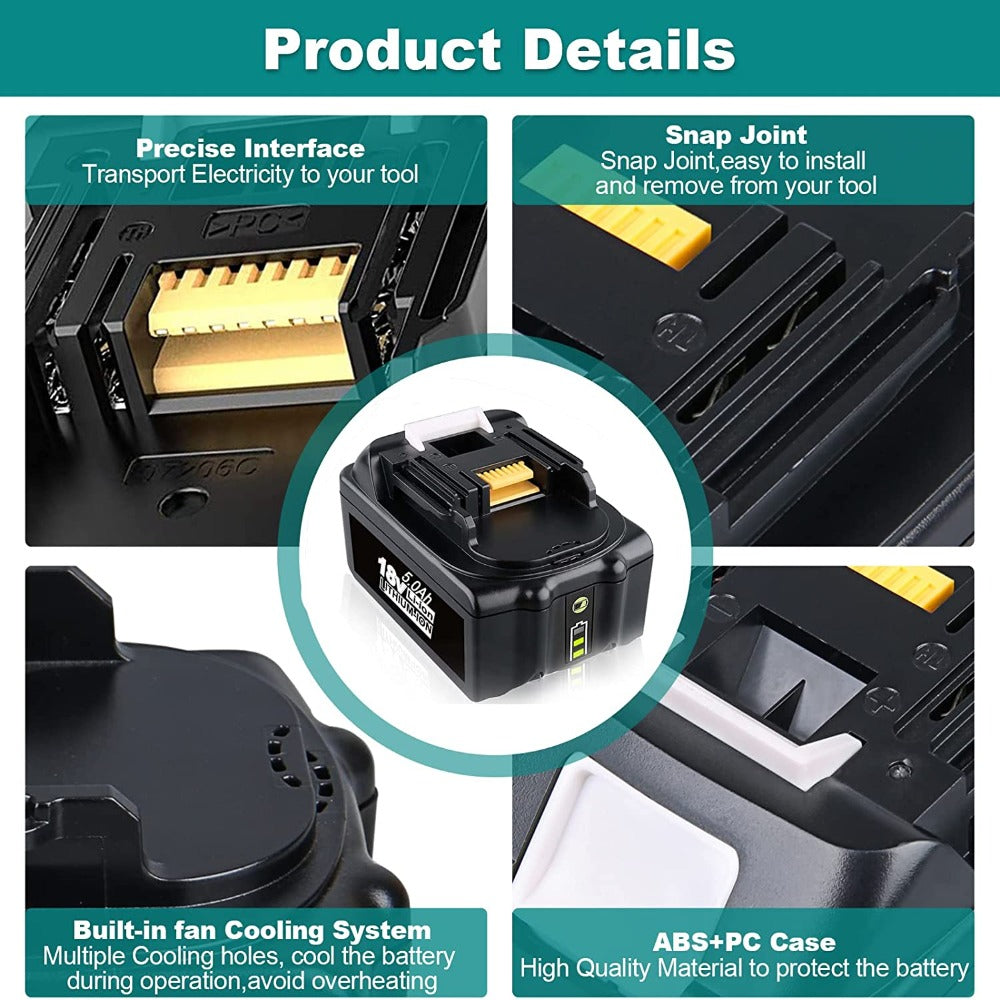 HOMEDAS 5000mAh 18V Li-ion BL1850B Replacement Battery Compatible with Makita 18V Battery BL1850 BL1860B BL1840B BL1830B BL1820B BL1815 LXT-400 with LED Indicator