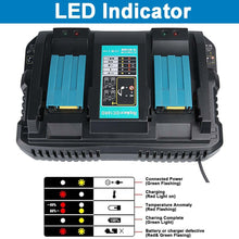 Load image into Gallery viewer, HOMEDAS BL1850B 5500mAh 18V Li-ion Replacement Battery for Makita 18V Battery + 3.5A DC18RD Li-Ion Charger Replacement for Makita 14V-18V Li-ion Battery BL1860B BL1850B BL1850 BL1840B LXT-400