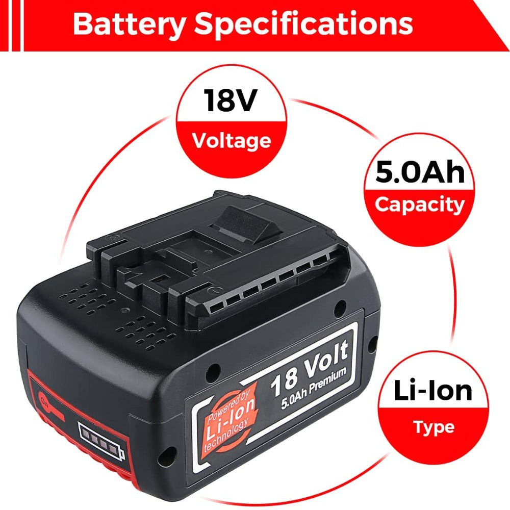 HOMEDAS 18V 5.0Ah Lithium-ion Battery Replacement for Bosch 18V Battery BAT609 BAT610G BAT618G BAT619 BAT621 BAT620 for Bosch Battery Cordless Power Tool Battery with LED Indicator