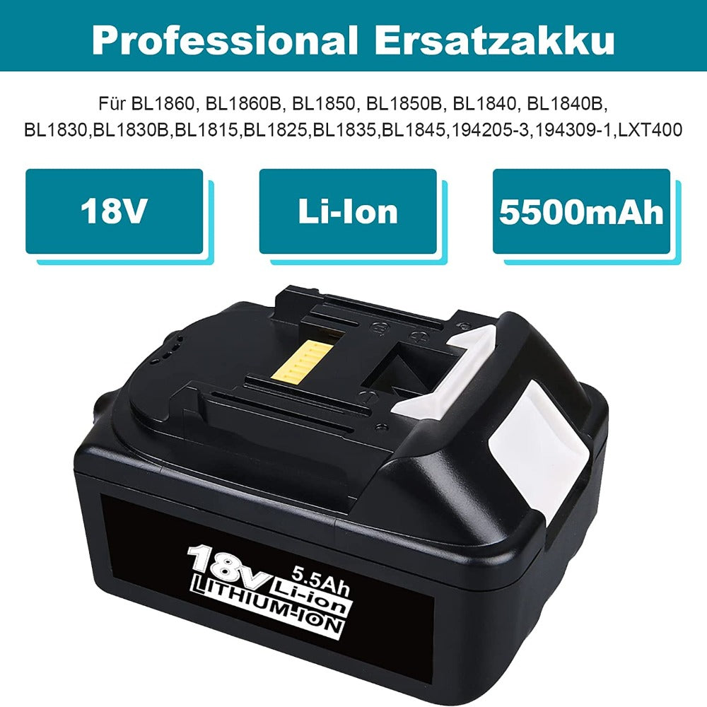 HOMEDAS 18V 5.5Ah Li-ion Battery Replacement for Makita 18V Battery BL1860B BL1860 BL1850B BL1850 BL1840B BL1830 BL1840 LXT-400 18V Battery with LED Indicator