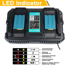 Load image into Gallery viewer, HOMEDAS 3.5A 14.4V-18V Li-Ion Battery Charger DC18RD Replacement for Makita 14.4V-18V Lithium ion Battery and 18V 5.0Ah Li-ion Replacement Battery for Makita 18V Battery with LED Indicator