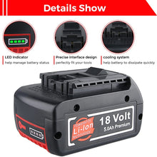 Load image into Gallery viewer, HOMEDAS 18V 5.0Ah Lithium-ion Battery Replacement for Bosch 18V Battery BAT609 BAT610G BAT618G BAT619 BAT621 BAT620 for Bosch Battery Cordless Power Tool Battery with LED Indicator