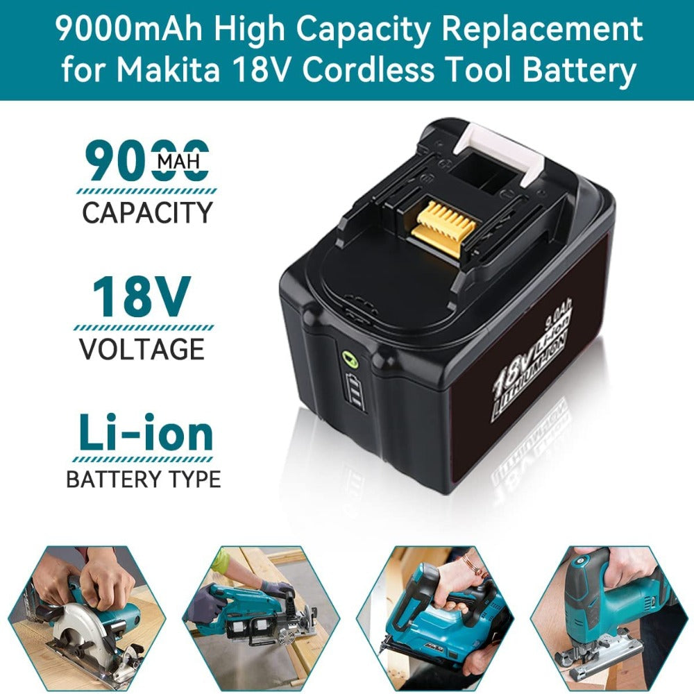 HOMEDAS 18V 9000mAh BL1890B Li-ion Replacement Battery with LED Indicator Compatible with Makita 18V Batteries BL1860 BL1860B BL1850 BL1850B BL1840 BL1830 BL1815 BL1845 LXT-400 Cordless Power Tools