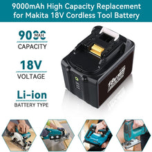 Load image into Gallery viewer, HOMEDAS 2 Pack BL1890B 18V 9.0Ah Li-ion Batteries Replacement for Makita 18V Batteries BL1890 BL1860 BL1850 BL1840 BL1830 BL1815 BL1845 LXT-400 for Makita Battery with LED Charging Indicator