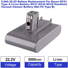 Load image into Gallery viewer, HOMEDAS 22.2V 5000Ah Replacement Li-ion Battery Compatible with Dyson 22.2v DC31 Type A Battery DC35 DC44 DC45 17083-04 917083-01 17083-2811 Handheld Vacuum Cleaner Battery (Not fit for Type B)