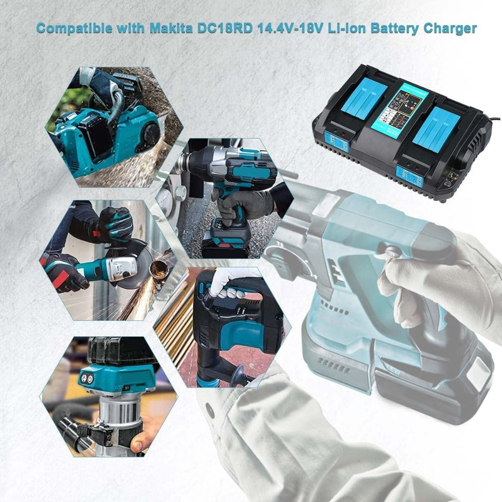 HOMEDAS 2X BL1850B 5.0Ah Li-ion Replacement Battery for Makita 18V Battery with LED + 3.5A 14.4V-18V Li-Ion Charger DC18RD Replacement for Makita Battery BL1860B BL1850B BL1850 BL1840B BL1830B