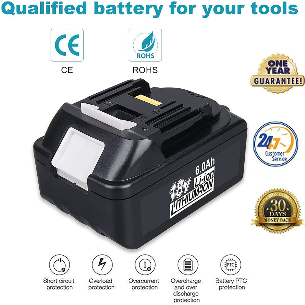 HOMEDAS [2 Packs] BL1860 18V 6.0Ah Battery Replacement for Makita 18V Battery BL1860B BL1850 BL1845 BL1840B BL1840 BL1835 BL1830B BL1830 BL1820 BL1815 194204-5 LXT-400 for Makita 18V Power Tools