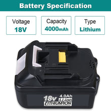 Load image into Gallery viewer, HOMEDAS BL1840 4.0Ah Replacement Battery for Makita 18V Li-Ion Battery Compatible with BL1850 BL1840 BL1830 BL1820 BL1815 194205-3 LXT400 for Makita 18V Battery