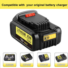 Load image into Gallery viewer, HOMEDAS 4Pack 5.0Ah 18V DCB200 Li-ion Replacement Battery Compatible with Dewalt 18V Battery DCB180 DCB181 DCB182 DCB201 DCB205 with DCB112 12v-18v Charger Relacement for Dewalt Battery (UK Plug)