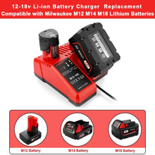Load image into Gallery viewer, HOMEDAS 4X 18V 6Ah Li-ion Battery Replacement for Milwaukee M18 Battery 48-11-1850 48-11-1840 48-11-1815 48-11-1820 + 3A M12-18C 12V-18V Li-ion Charger Replacement for Milwaukee M12 M14 M18 Battery